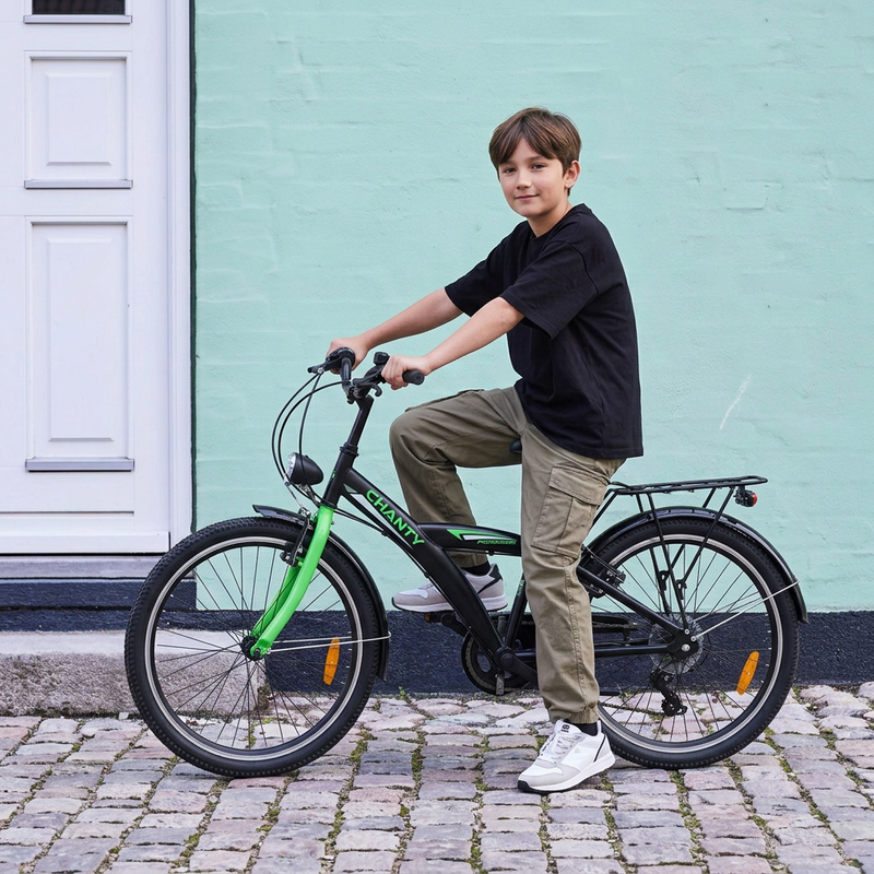 CHANTY Roader 24" Sort & Grøn Drengecykel | 7 Gear |