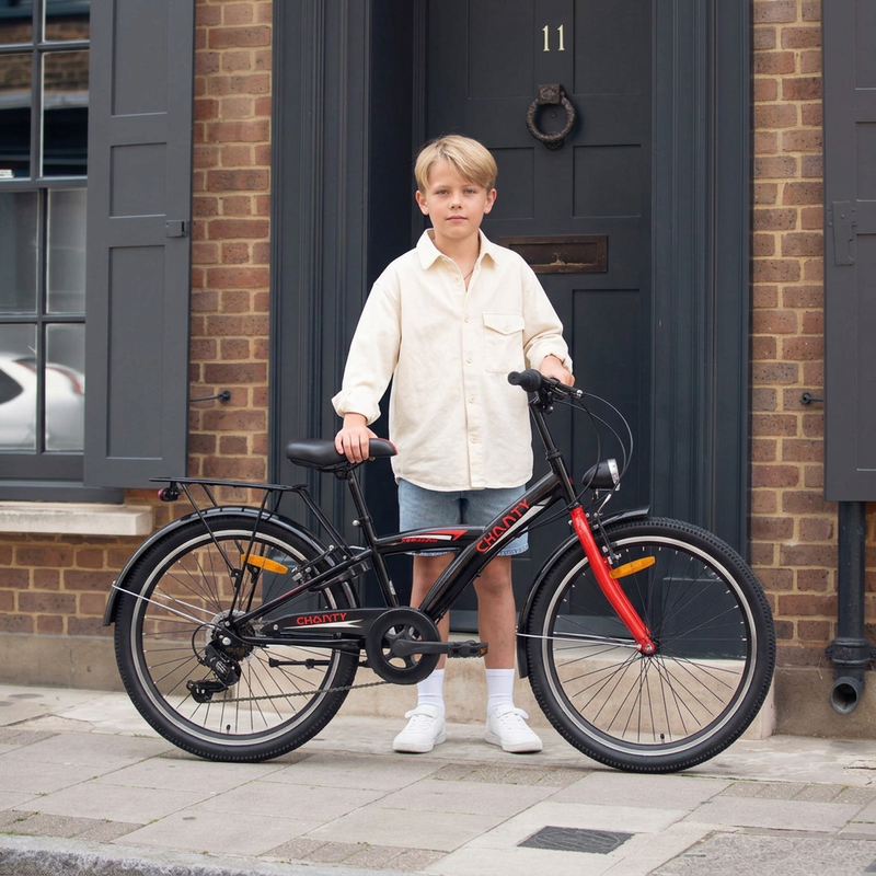 Chanty 24" Børnecykel – Dreng – Sort/Rød – 7 Gear & V-Bremser